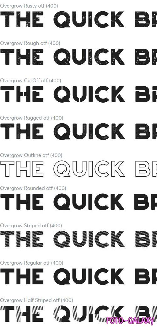 Overgrow Typeface - Uppercase Letters with 9 Styles