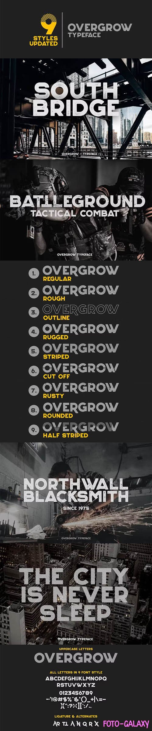 Overgrow Typeface - Uppercase Letters with 9 Styles