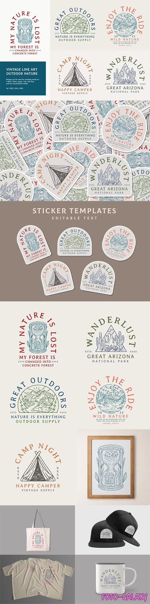 Vintage Line Art - Outdoor Nature Badges