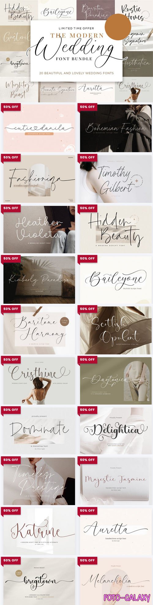 Modern Wedding Font Bundle -  20 Premium Fonts