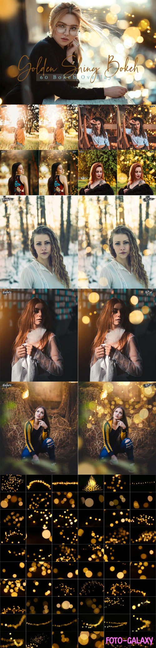Golden Shiny Bokeh Lights - 60 Bokeh Overlays Pack