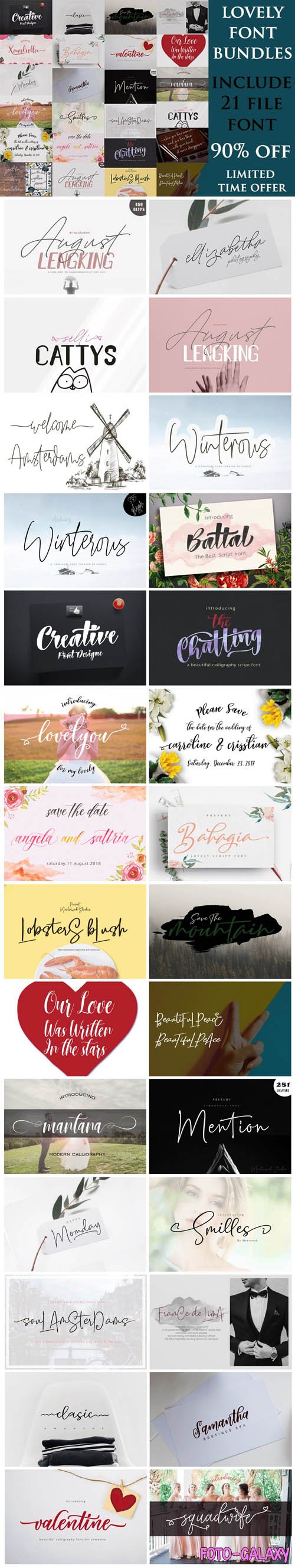 Lovely Font Bundle - 21 Premium Fonts