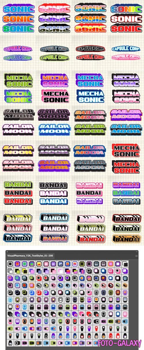 200+ Y2K Text Styles Mega Pack for Illustrator