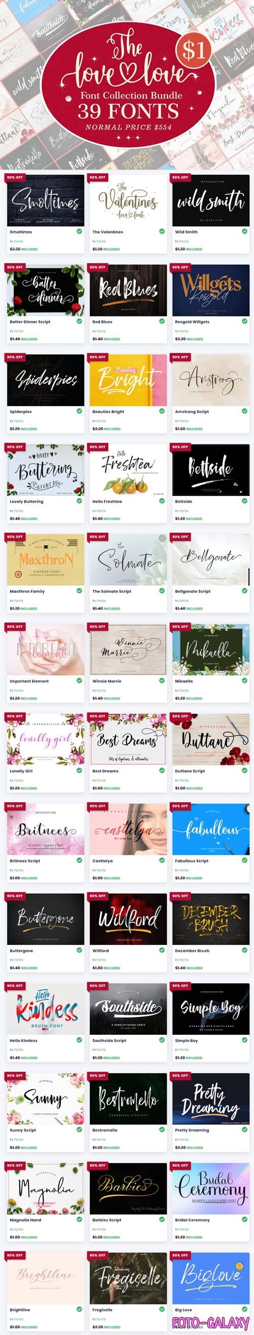 All Love Fonts Collections Bundle - 39 Premium Fonts