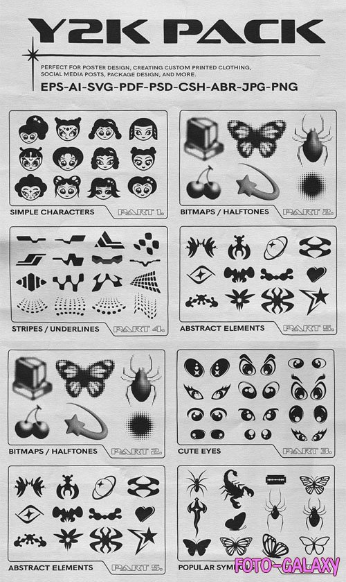 Y2K Pack -  300+ Halftone Shapes for Illustrator & Photoshop