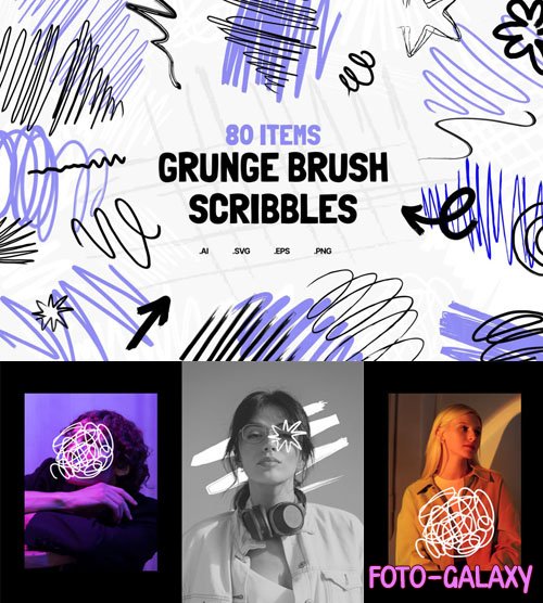 Grunge Brush Scribbles - 80 Vector Items