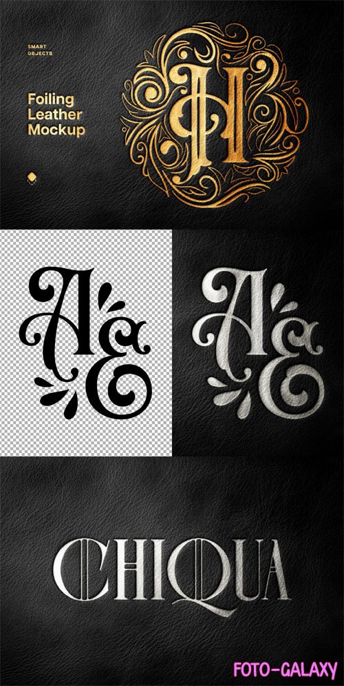 Elegant Black Foiling Leather PSD Mockup Template