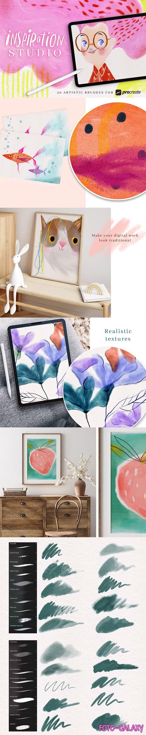 20 Artistic Brushes Pack for Procreate