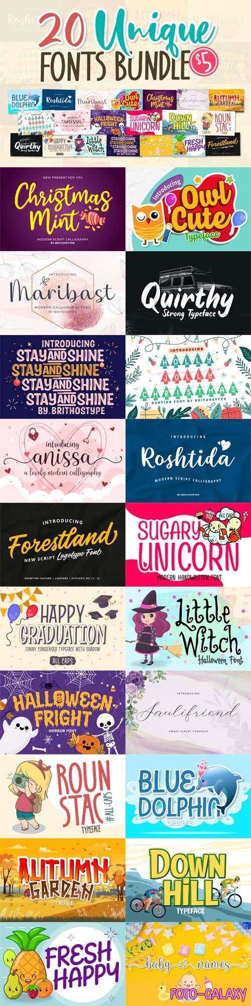 20 Unique Font Bundle - 20 Premium Fonts