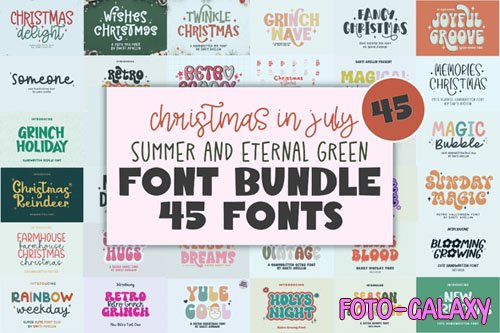 Christmas in July - Summer & Eternal Green Font Bundle - 45 Premium Fonts
