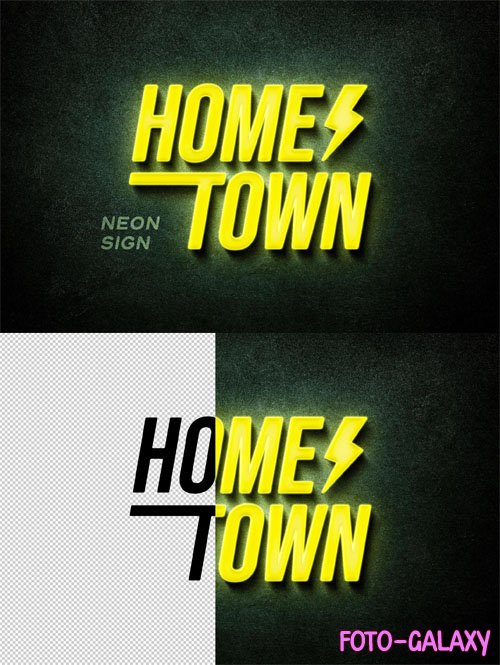 Yellow Neon Sign PSD Mockup Template