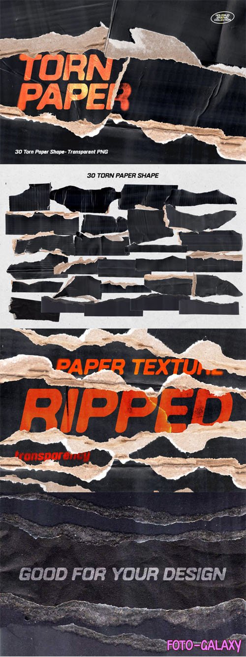 30 Black Cardboard Torn Papers