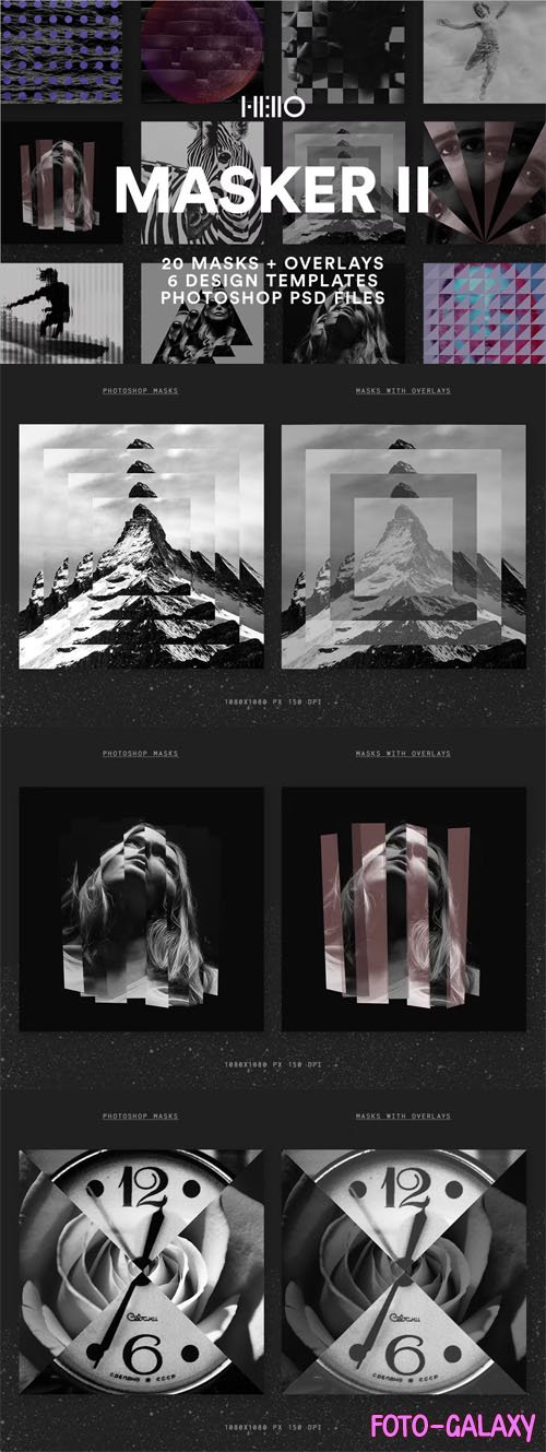 Masker II - Geometric Photo Collage PSD Overlays Templates