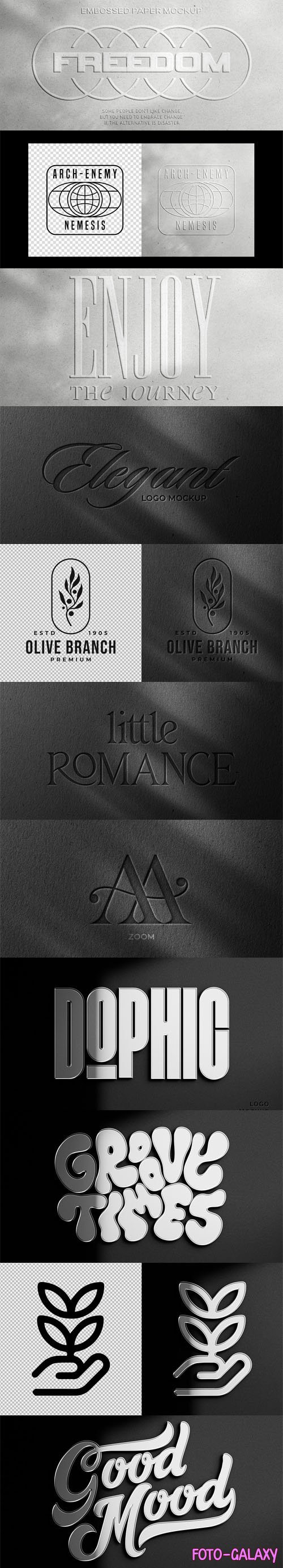 Embossed Paper & Glossy Chrome - Text & Logo PSD Mockups Templates
