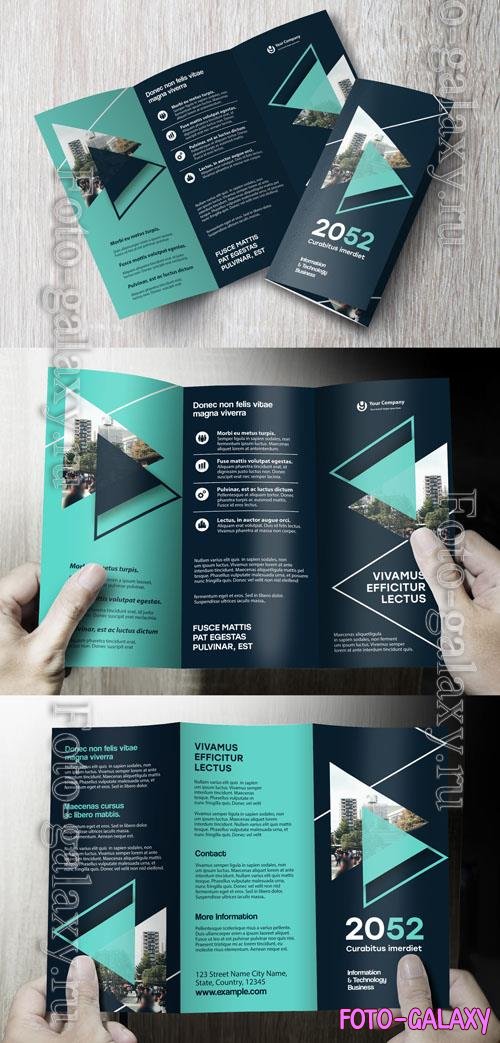 Adobestock - Corporate brochure design template  Professional modern tri-fold leaflet with geometric layout and business theme in green and black_1578583207