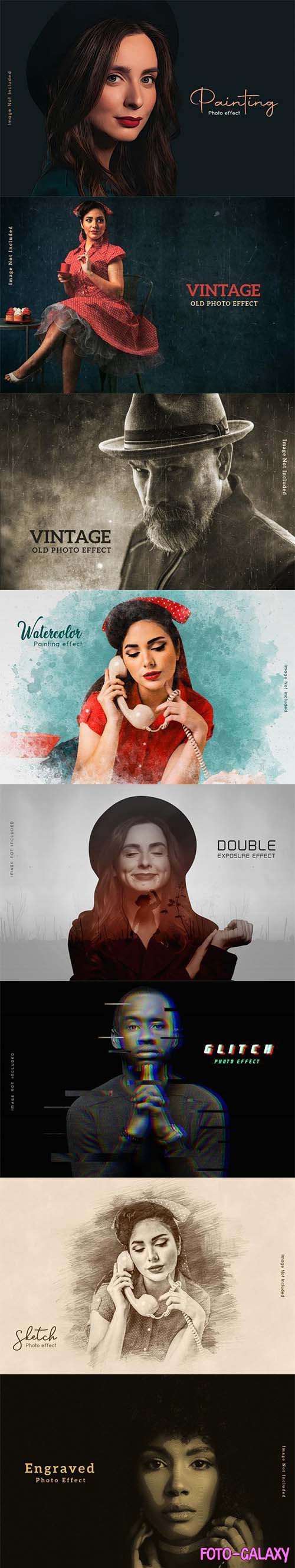 Photo Effect Template - Glitch, Vintage, Painting, Engraved, Double Exposure, Sketch