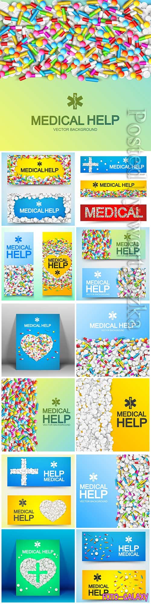 Medical care poster with inscription and colorful medicaments