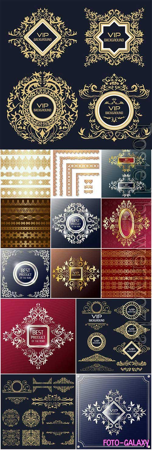 Gold ornaments, decorative elements in vector