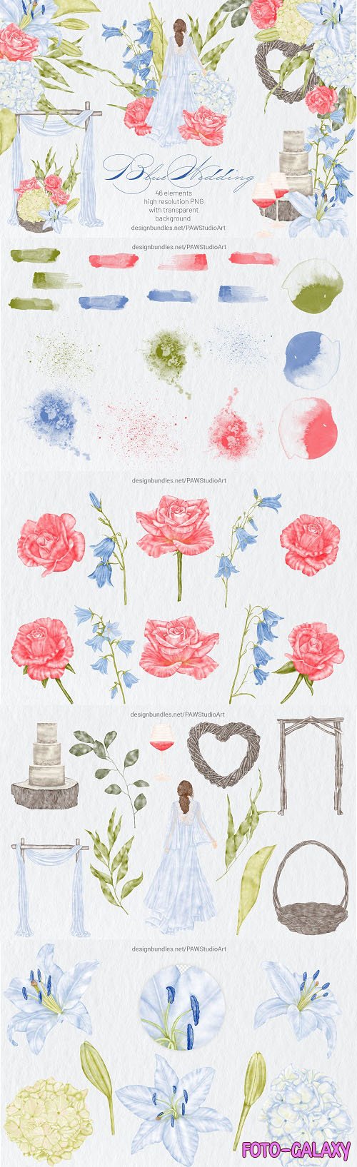 Vintage Blue Wedding Clipart Flowers Bride Orchid Rose - 1454777