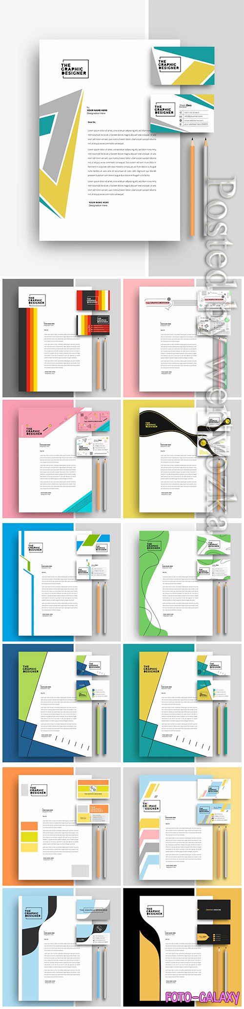Business letterhead with business card templates design vector illustration