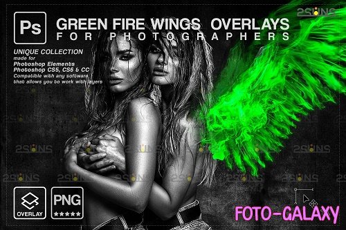 Green Fire wings overlay & Halloween overlay, Photoshop overlay - 1447893