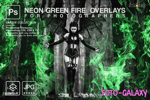 Fire background, Photoshop overlay, Burn overlays, Neon Green Fire - 1447874