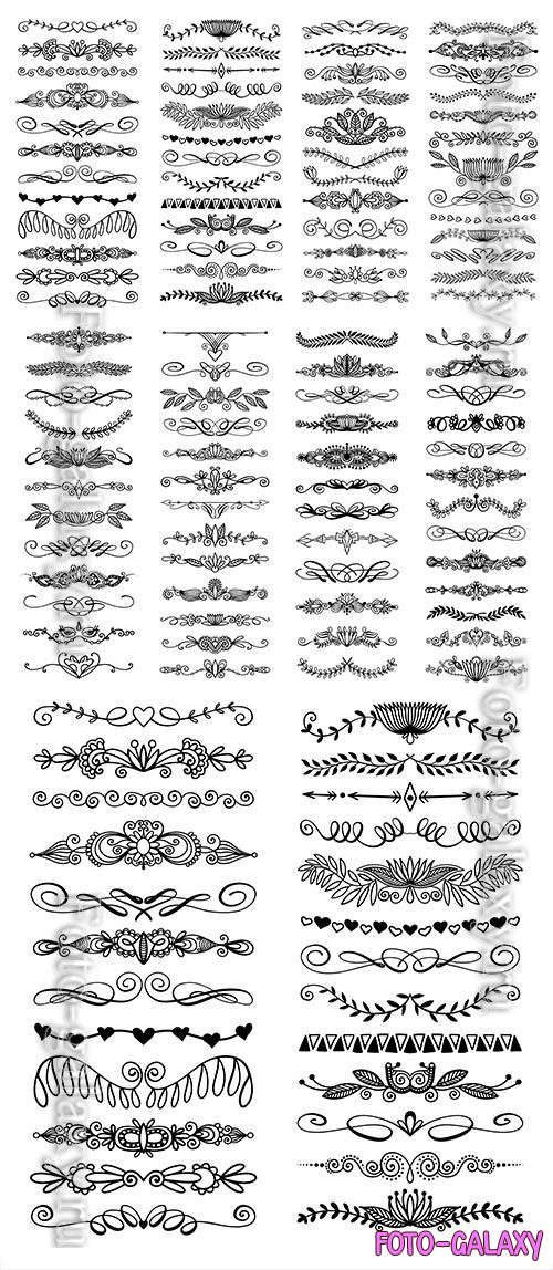 125 vector set doodle sketch drawing divider wedding card design element or page decoration