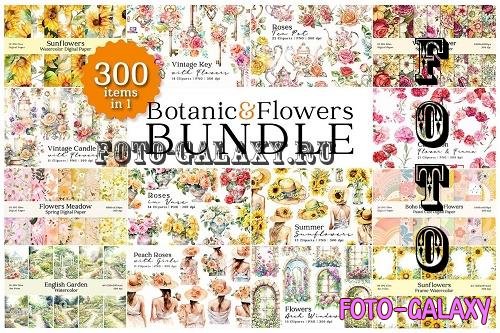 Botanical Flowery Watercolor Bundle - 20 Premium Graphics